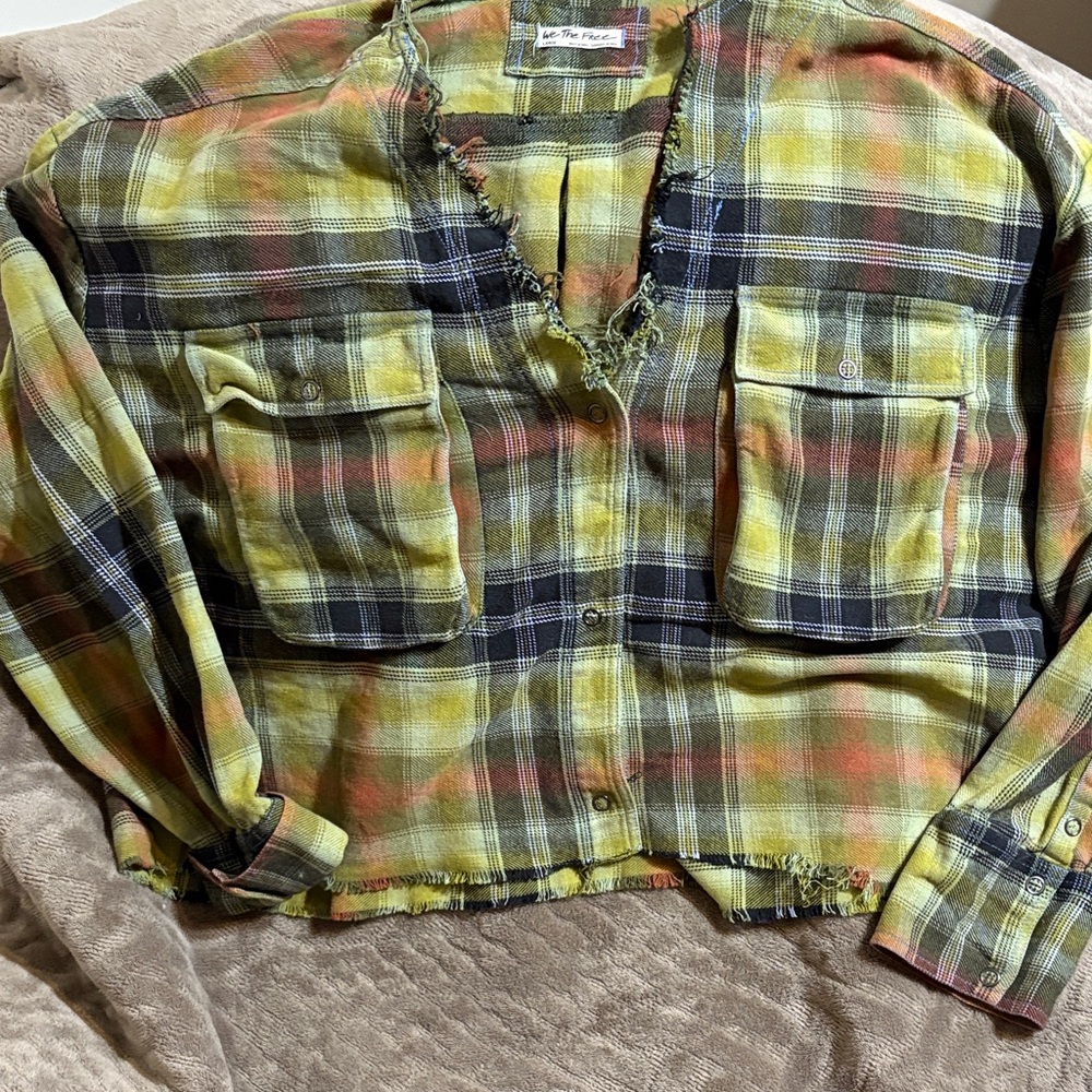 Free People Multicolor Plaid Button Down Shirt